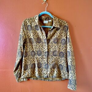 90’s Style St. John's Bay Brown Floral Button Down Shirt